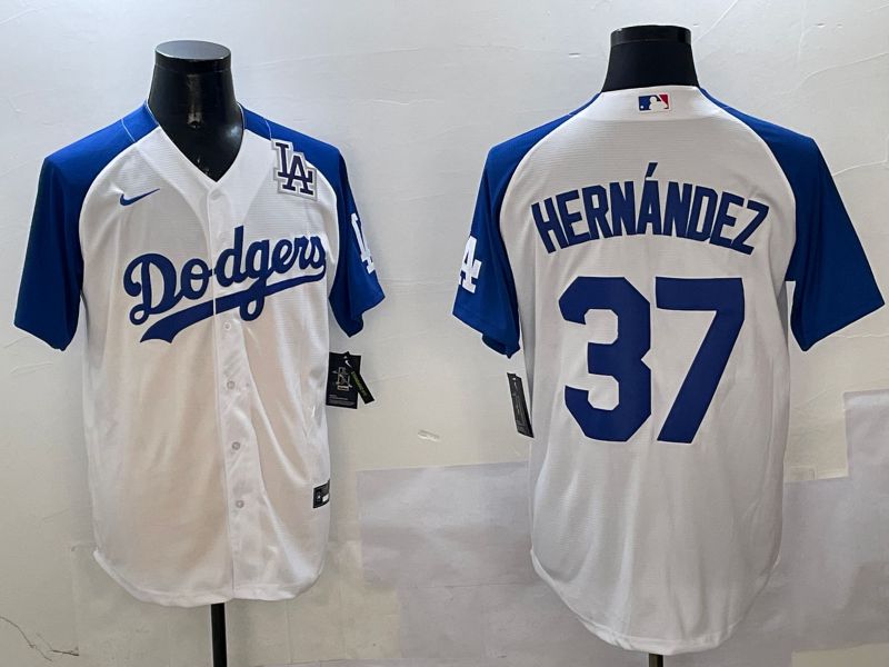 Men Los Angeles Dodgers #37 Hernandez White Blue Fashion Game 2025 Nike MLB Jersey style 7